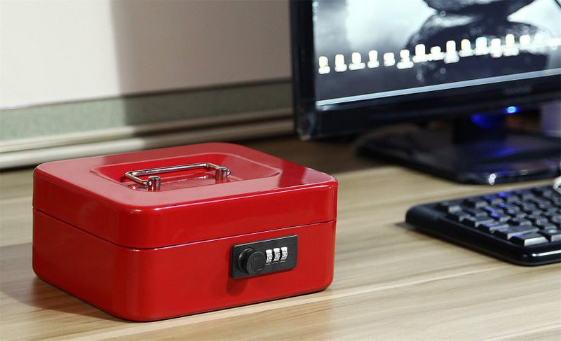 Jssmst Medium Cash Box with Combination Lock - Durable Metal Cash Box with Money Tray Red, 7.87 x 6.3 x 3.35 inches, CB0703M - Image 5